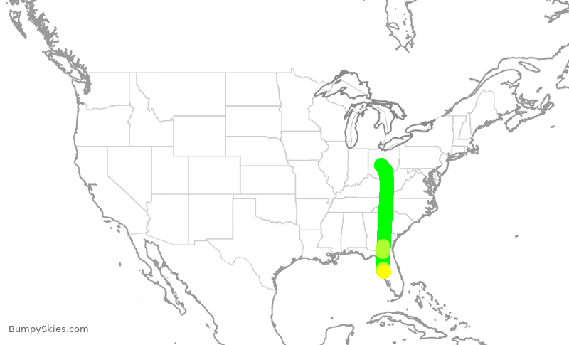 Turbulence forecast map for SWA1347, TPA to CMH