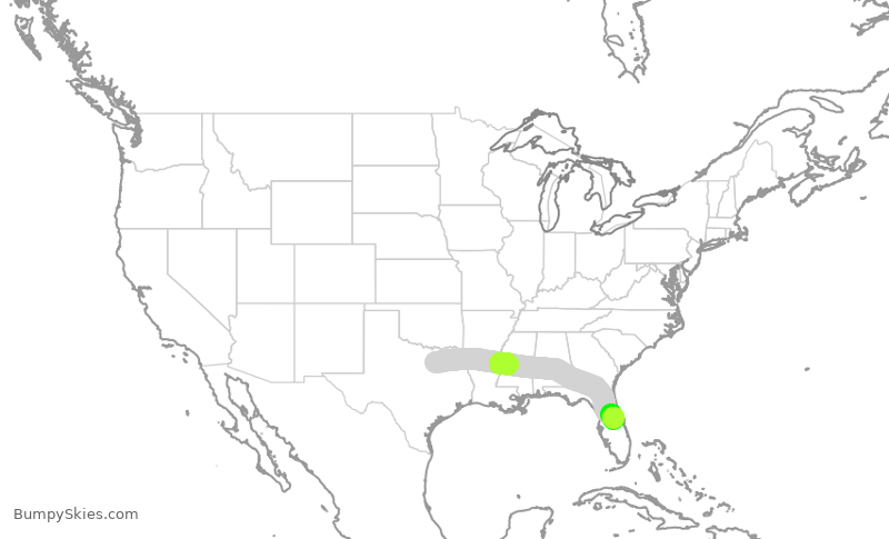 Turbulence forecast map for SWA1348, DAL to MCO