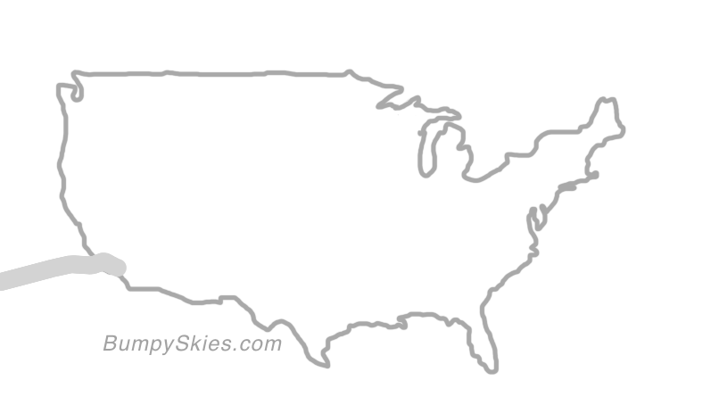 Map of continental US with illustrated flight path and turbulence forecast (described in text below)