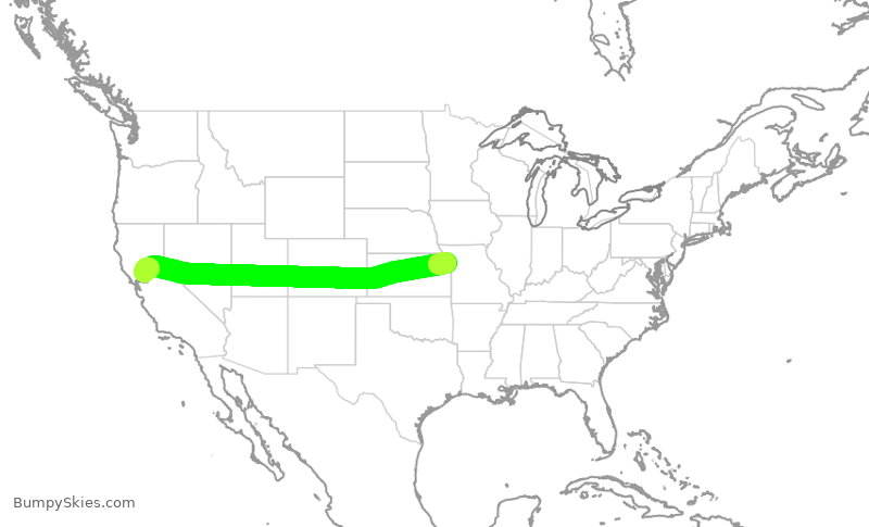 Turbulence forecast map for SWA1354, MCI to SMF