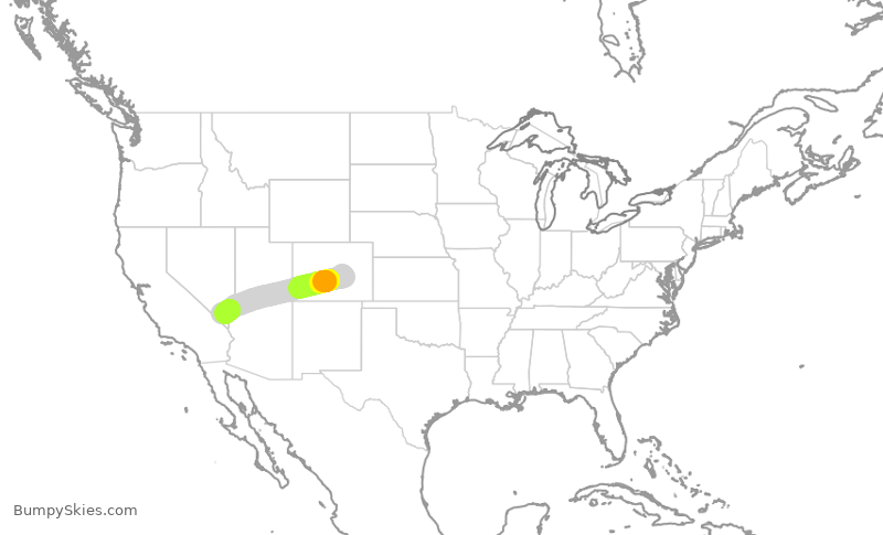 Turbulence forecast map for SWA1355, COS to LAS