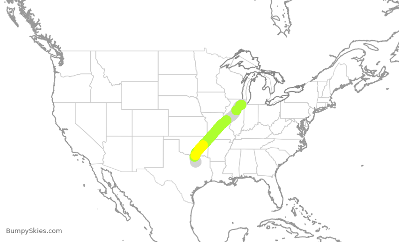 Turbulence forecast map for SWA1355, DAL to MDW