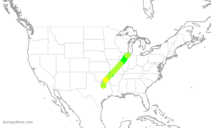 Turbulence forecast map for SWA1356, DAL to MDW