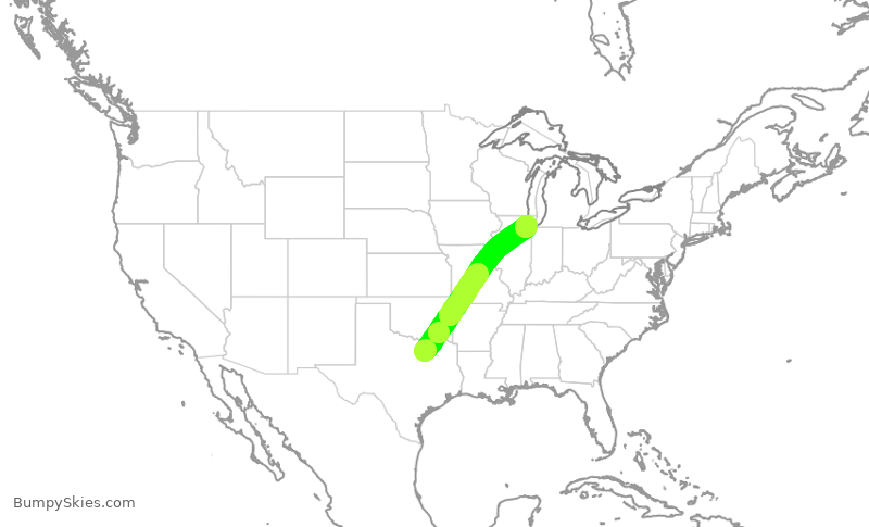 Turbulence forecast map for SWA1359, DAL to MDW