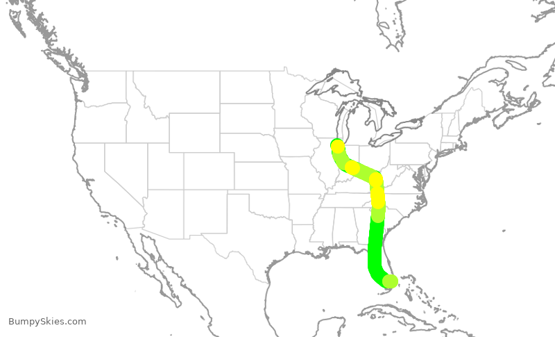 Turbulence forecast map for SWA1359, MDW to FLL