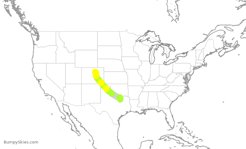 Turbulence forecast map for SWA1360, DEN to DAL