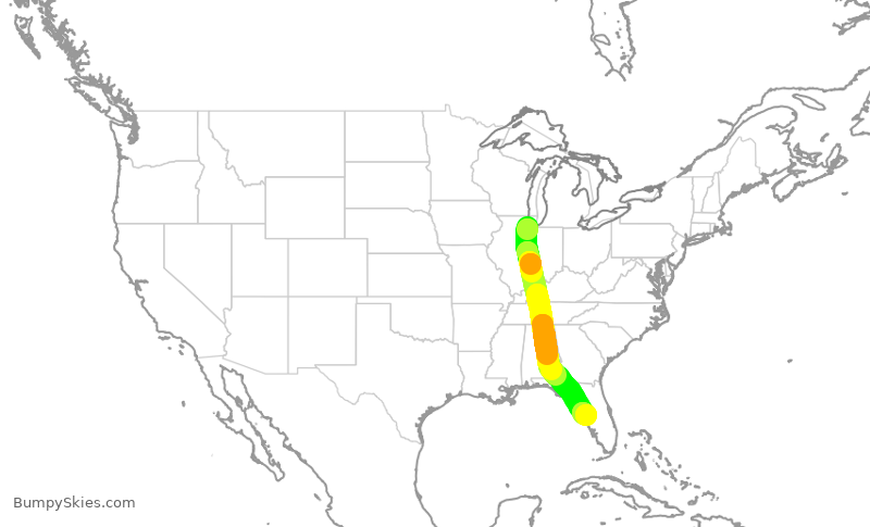 Turbulence forecast map for SWA1368, MDW to TPA