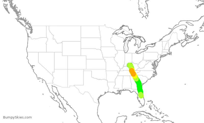 Turbulence forecast map for SWA136, MCO to SDF