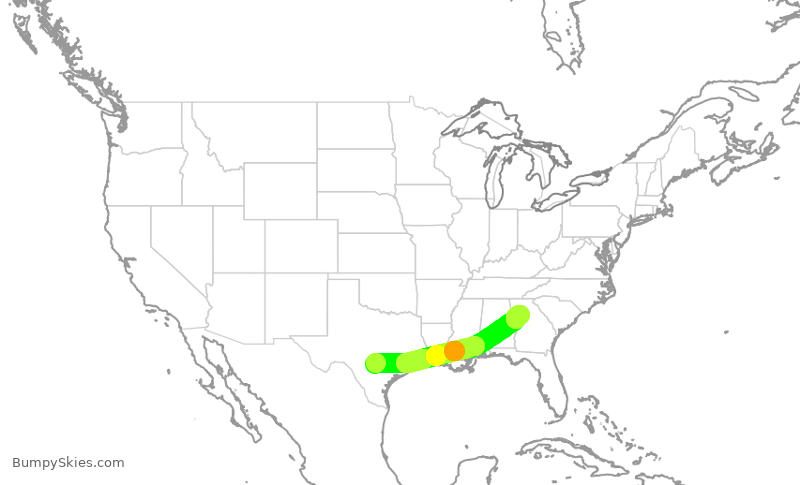 Turbulence forecast map for SWA136, SAT to ATL
