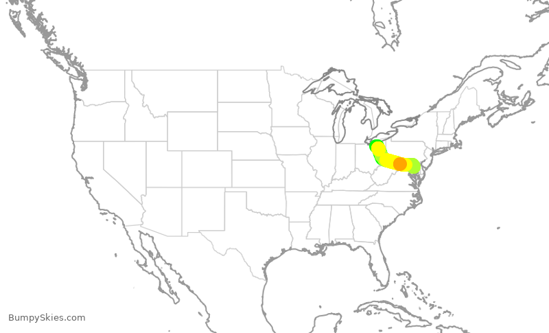 Turbulence forecast map for SWA1372, CLE to BWI