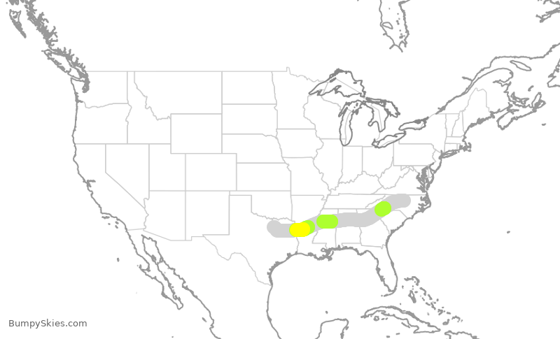 Turbulence forecast map for SWA1375, RDU to DAL