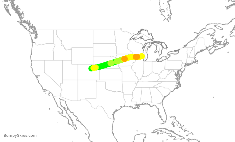 Turbulence forecast map for SWA1376, DEN to MKE