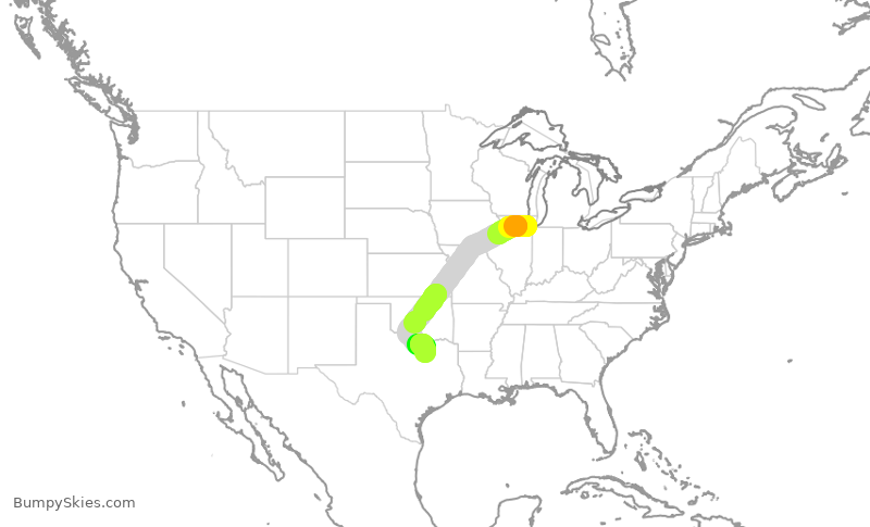 Turbulence forecast map for SWA1377, MDW to DAL