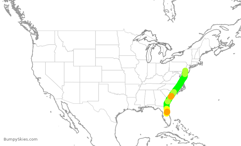 Turbulence forecast map for SWA1377, PHL to MCO