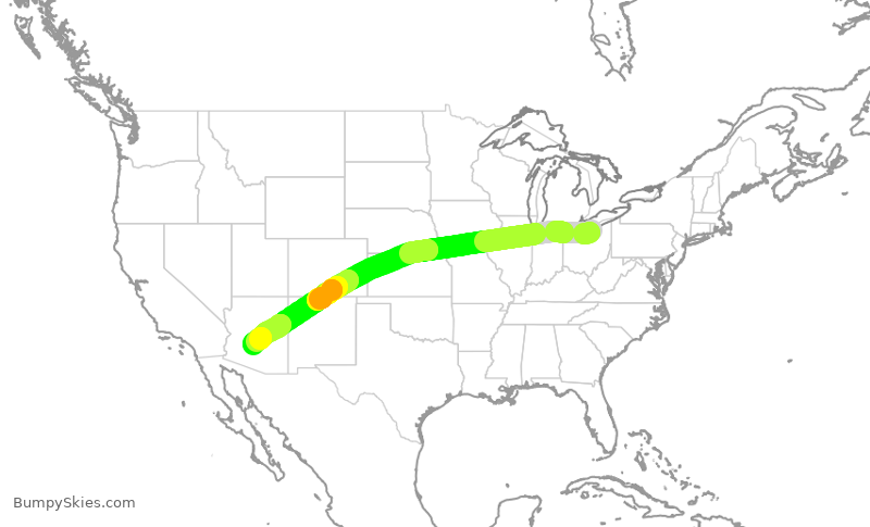 Turbulence forecast map for SWA1382, CLE to PHX