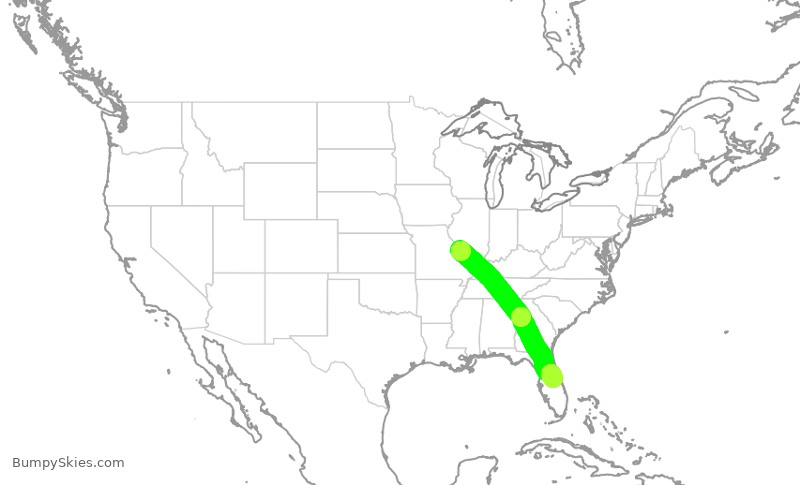 Turbulence forecast map for SWA1383, STL to MCO