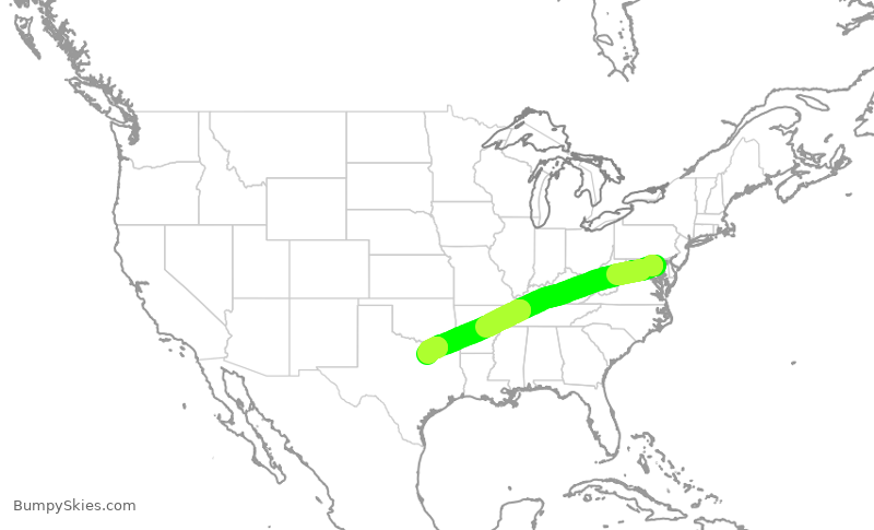 Turbulence forecast map for SWA1387, BWI to DAL