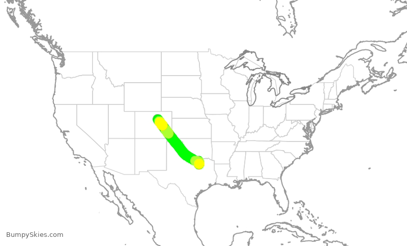 Turbulence forecast map for SWA1388, DEN to DAL