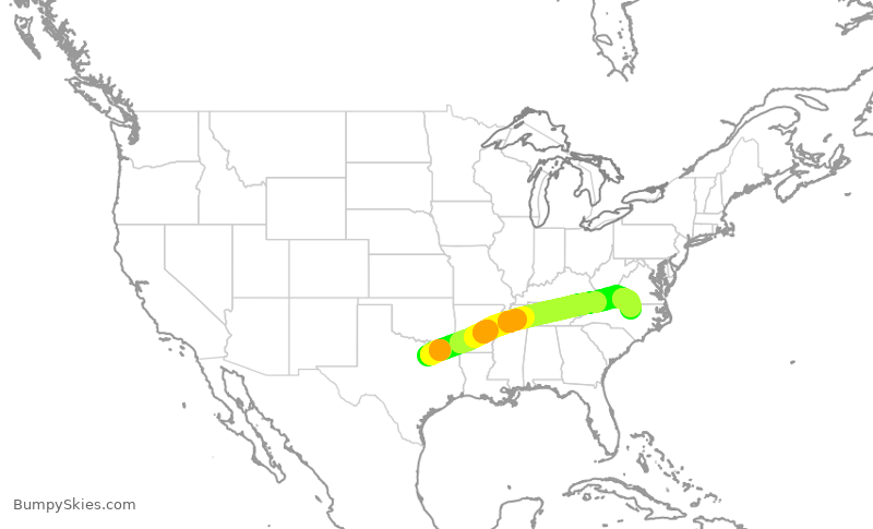 Turbulence forecast map for SWA1389, DAL to RDU