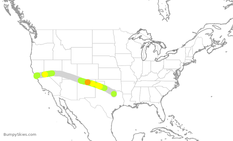 Turbulence forecast map for SWA1389, OAK to DAL