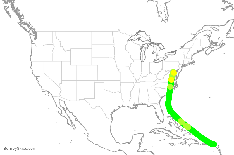 Turbulence forecast map for SWA1391, SXM to BWI