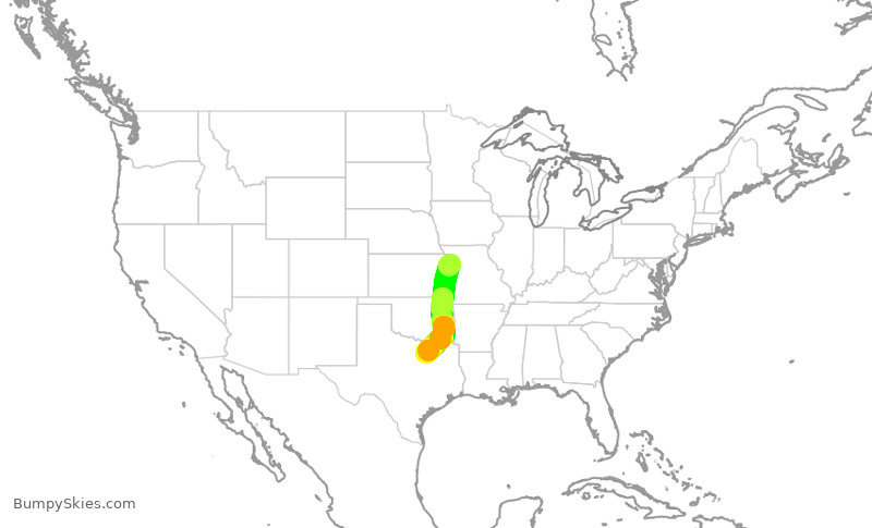 Turbulence forecast map for SWA1394, MCI to DAL