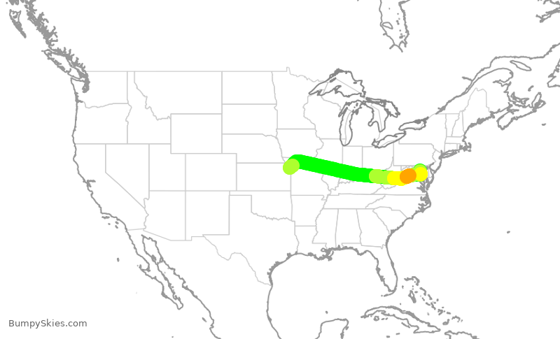 Turbulence forecast map for SWA1399, MCI to BWI