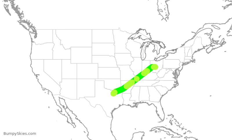 Turbulence forecast map for SWA1402, CMH to DAL