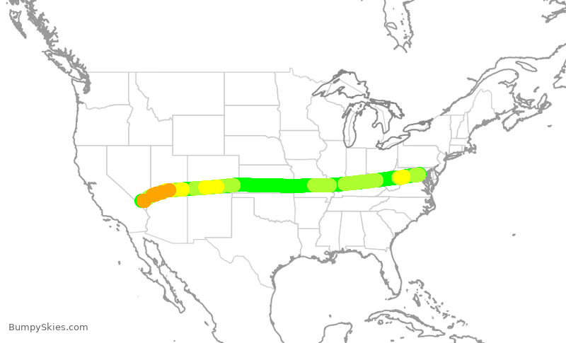 Turbulence forecast map for SWA1402, DCA to LAS