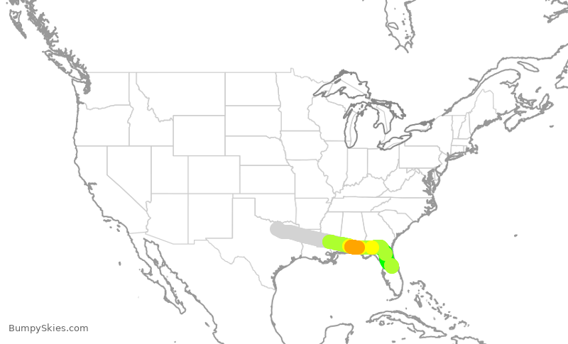 Turbulence forecast map for SWA1404, DAL to MCO