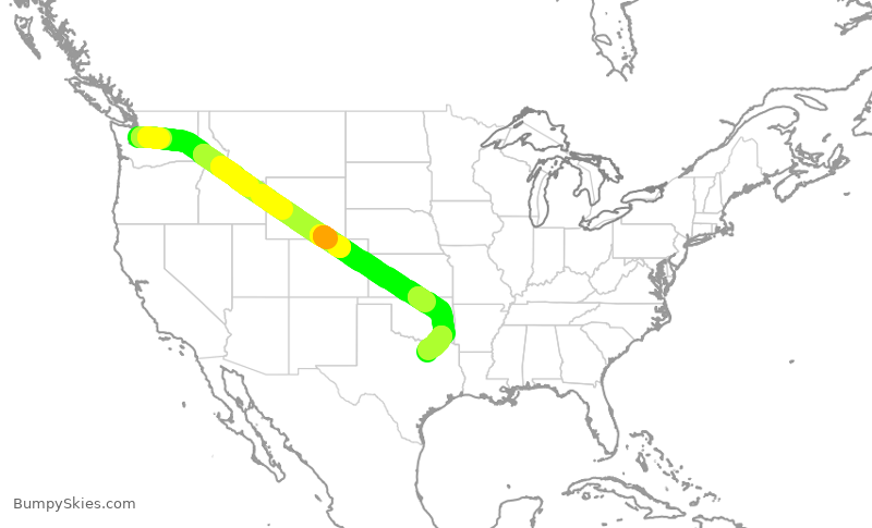 Turbulence forecast map for SWA1404, SEA to DAL