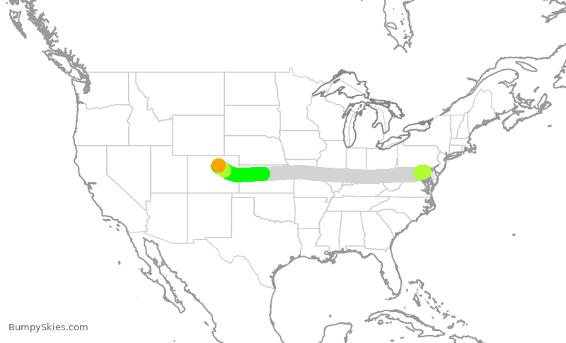 Turbulence forecast map for SWA1406, BWI to DEN