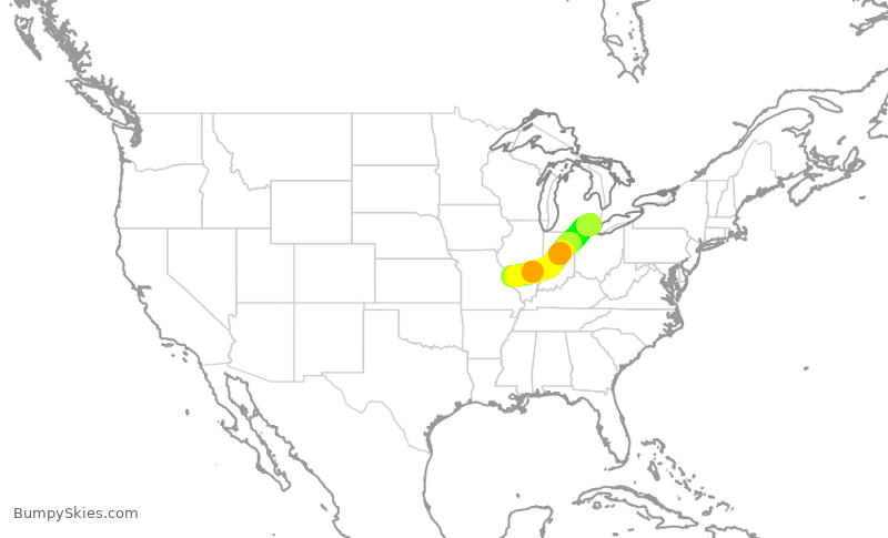 Turbulence forecast map for SWA140, STL to DTW