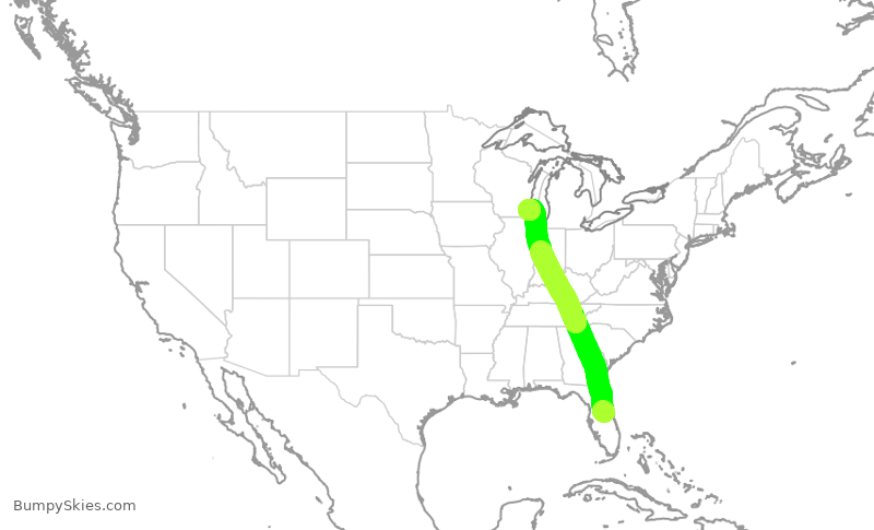 Turbulence forecast map for SWA1411, MCO to MKE