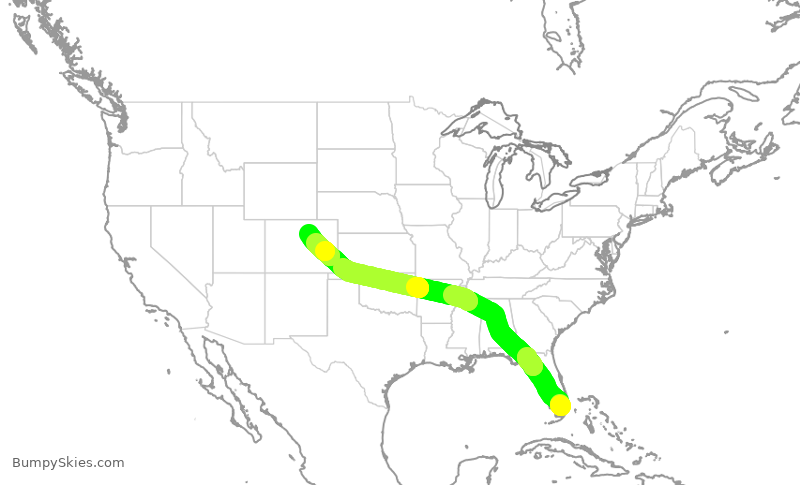 Turbulence forecast map for SWA1412, MIA to DEN