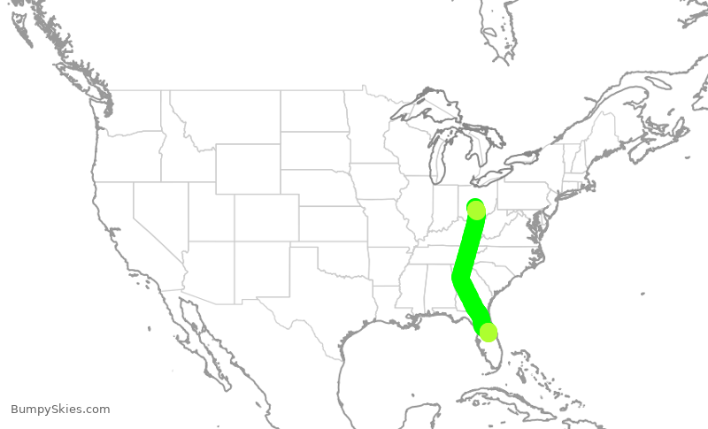 Turbulence forecast map for SWA1416, CMH to MCO