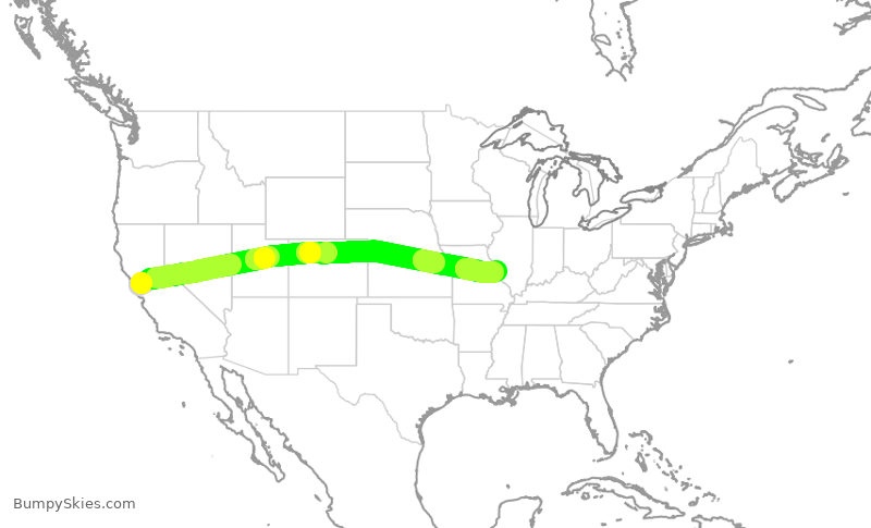 Turbulence forecast map for SWA1417, SFO to STL