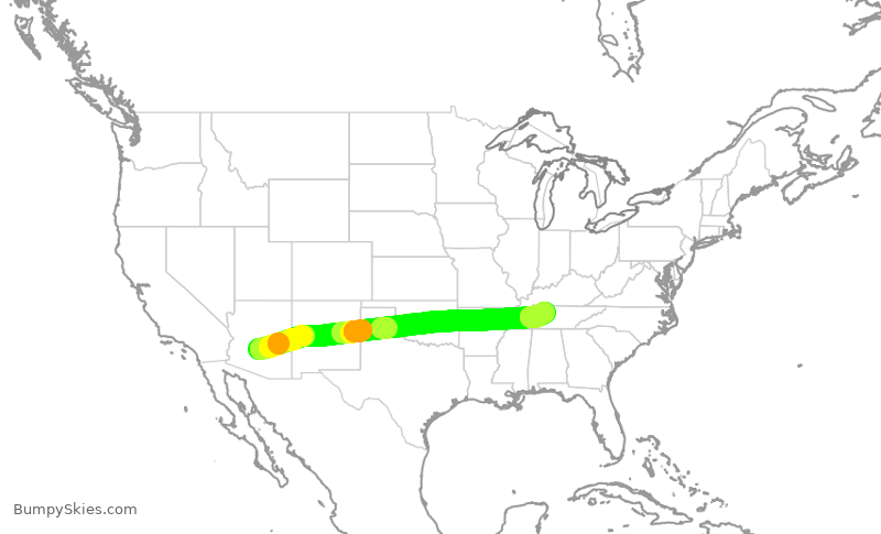 Turbulence forecast map for SWA1419, PHX to BNA