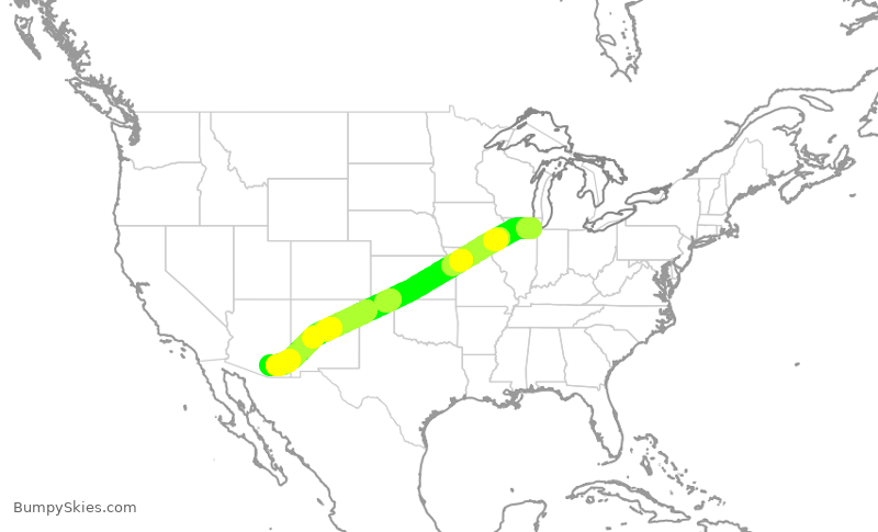 Turbulence forecast map for SWA1421, MDW to TUS