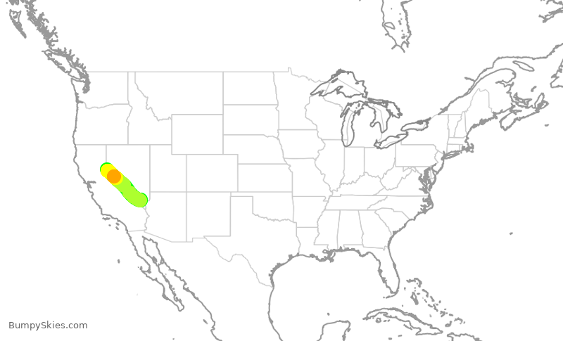 Turbulence forecast map for SWA1421, RNO to LAS