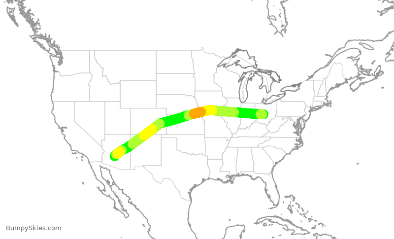 Turbulence forecast map for SWA1423, CMH to PHX