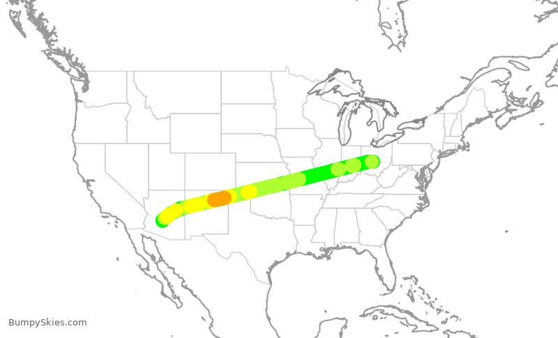 Turbulence forecast map for SWA1424, CMH to PHX