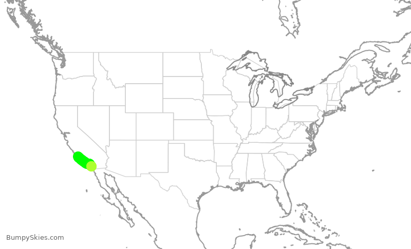 Turbulence forecast map for SWA1426, SBA to SAN