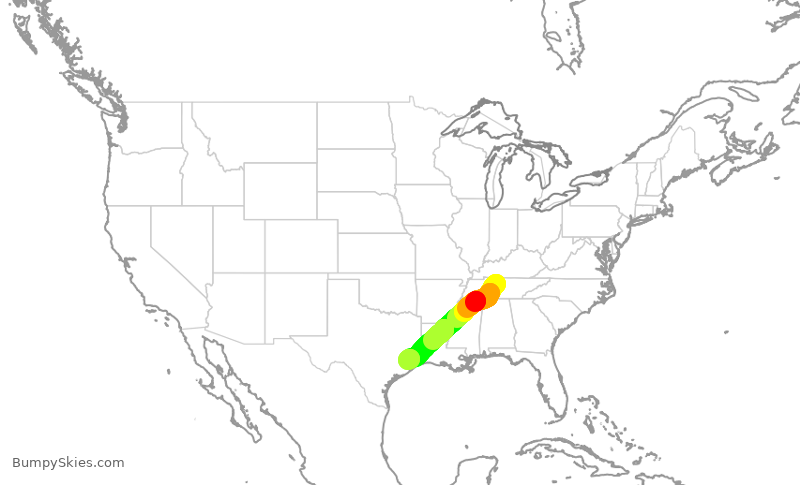 Turbulence forecast map for SWA142, BNA to HOU