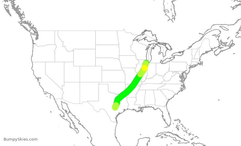 Turbulence forecast map for SWA142, MDW to AUS
