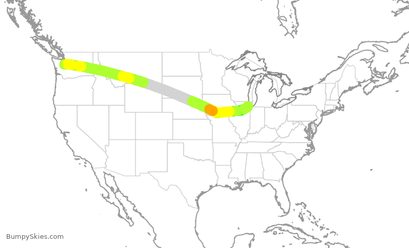 Turbulence forecast map for SWA142, SEA to MDW