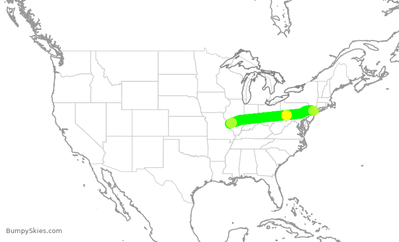 Turbulence forecast map for SWA1430, LGA to STL