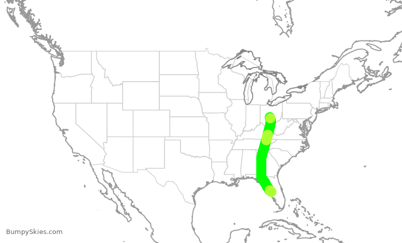 Turbulence forecast map for SWA1431, CMH to TPA