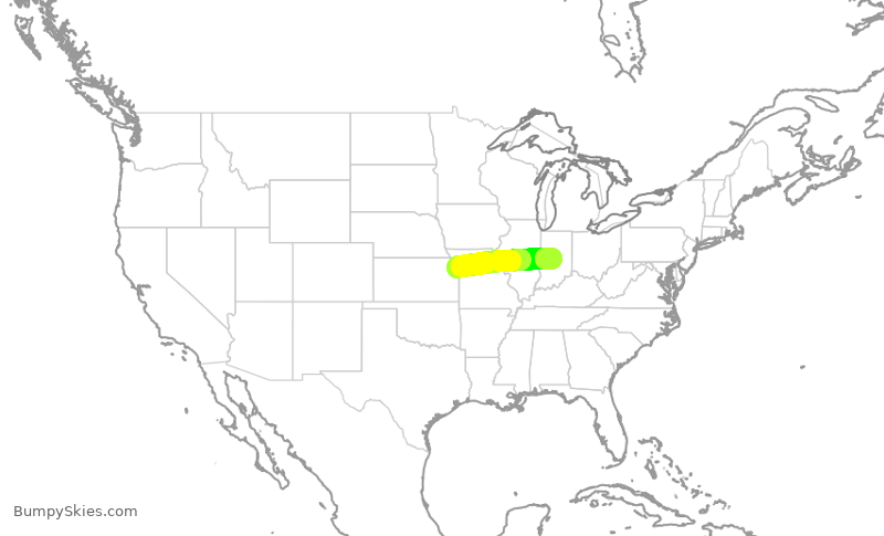 Turbulence forecast map for SWA1432, MCI to IND