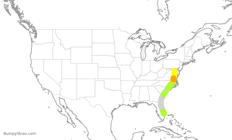 Turbulence forecast map for SWA1433, BWI to DJT